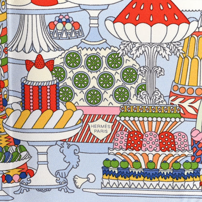 Hermes Silk La Patisserie Francaise Scarf 90 Bleu Ciel Rouge Multicolor 2 of 5