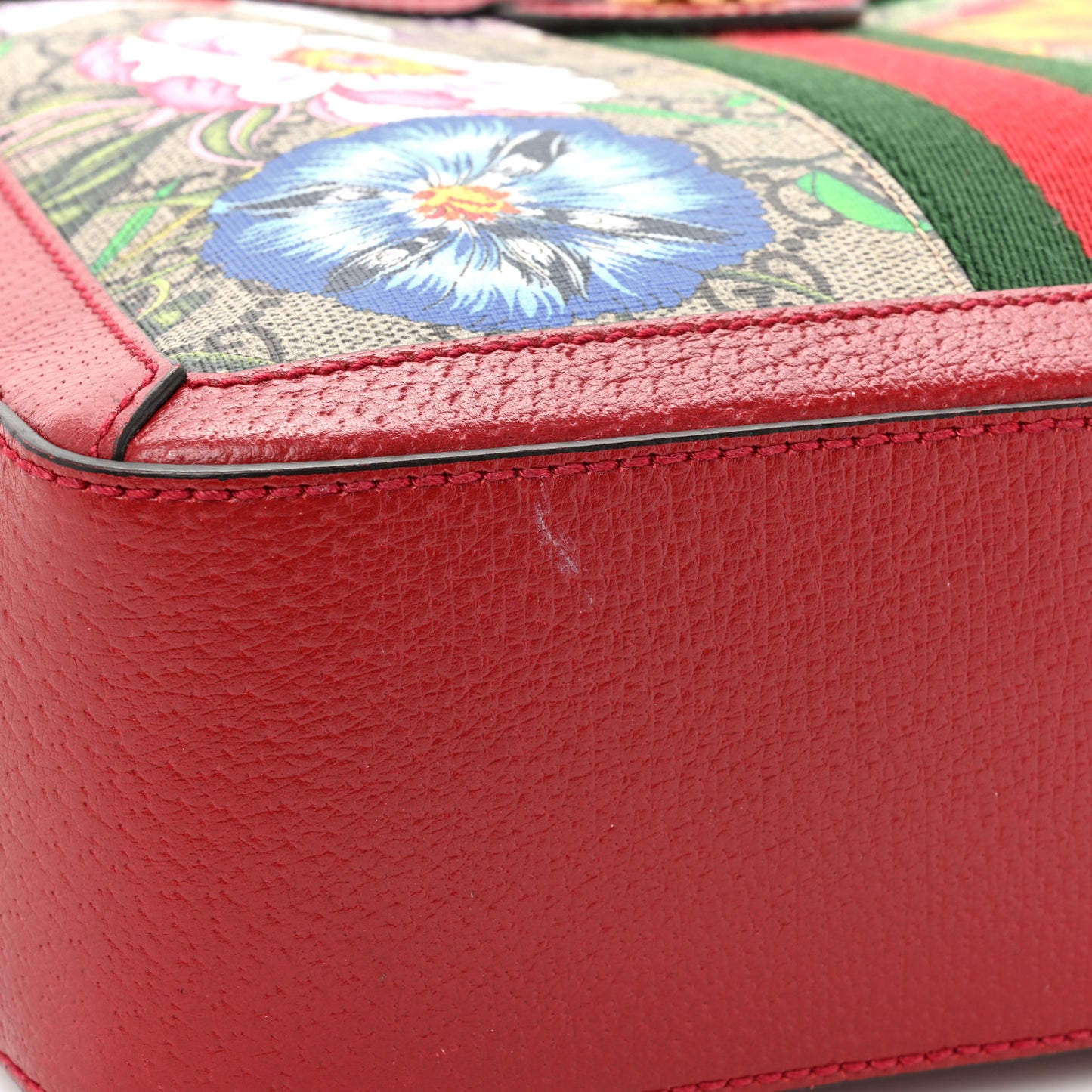 GG Supreme Monogram Flora Web Small Ophidia Top Handle Shoulder Bag Hibiscus Red