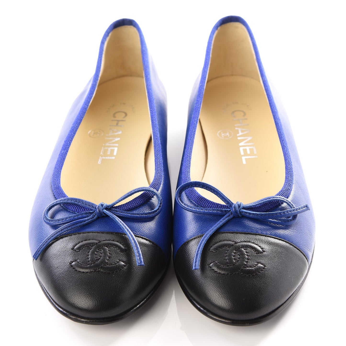 Lambskin Cap Toe CC Ballerina Flats 35 Blue Black