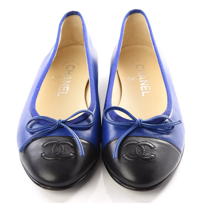 Chanel Lambskin Cap Toe CC Ballerina Flats 35 Blue Black 3 of 8