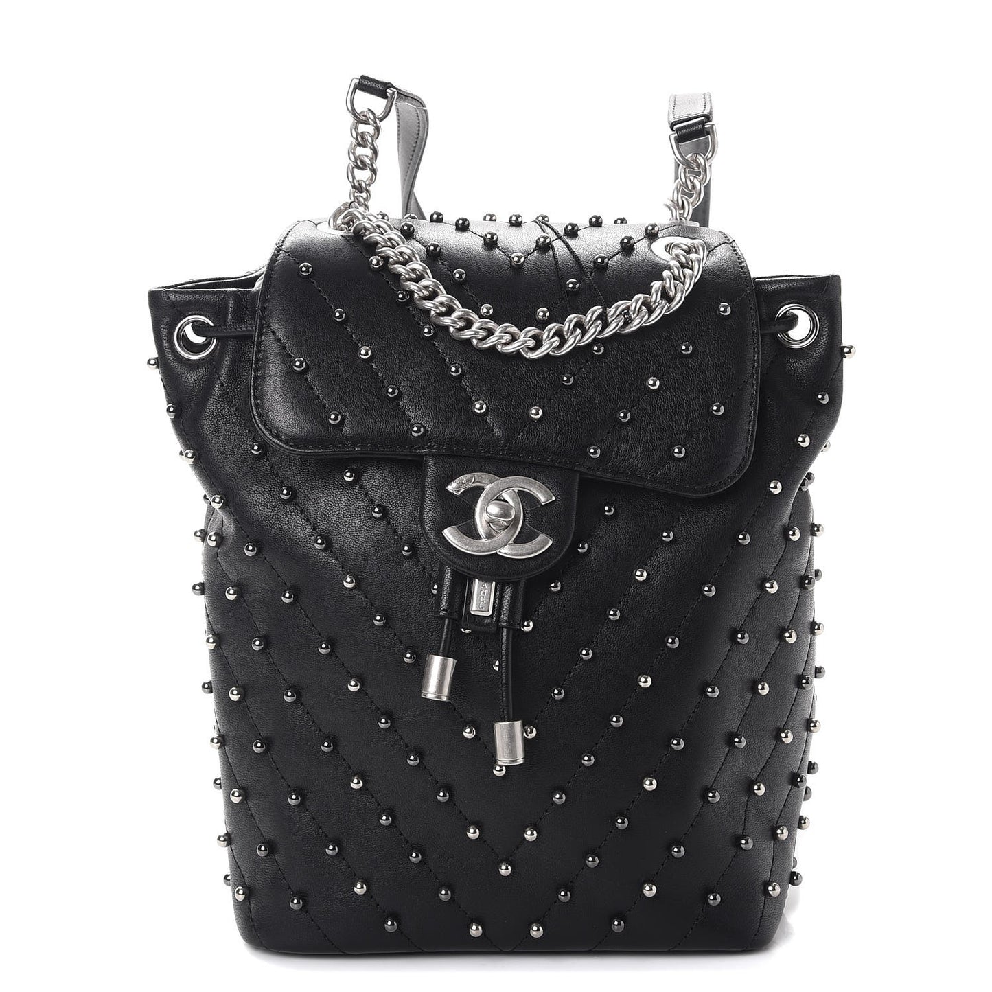 Lambskin Chevron Quilted Studded Stud Wars Backpack Black