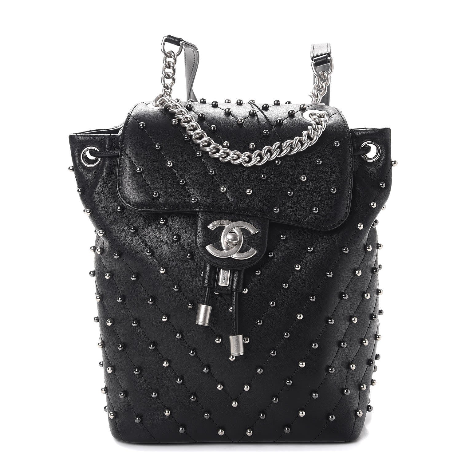 Chanel Lambskin Chevron Quilted Studded Stud Wars Backpack Black 1 of 8