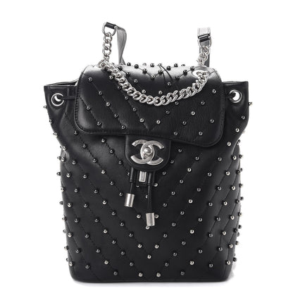 Chanel Lambskin Chevron Quilted Studded Stud Wars Backpack Black 1 of 8