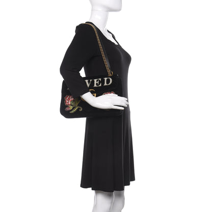 Gucci Velvet Matelasse Loved Embroidered Medium GG Marmont Shoulder Bag Black 3 of 10