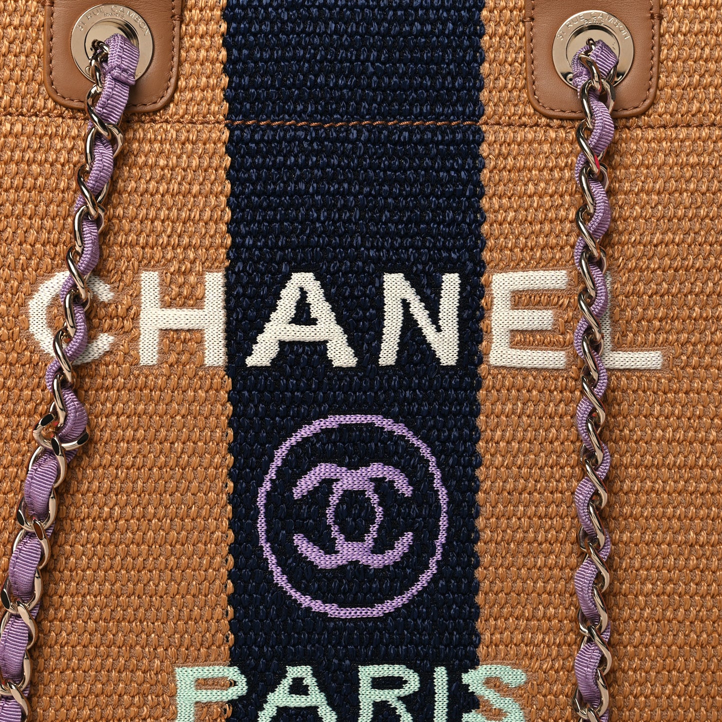 Straw Raffia Calfskin Striped Medium Deauville Tote Dark Beige Fuchsia Navy Blue