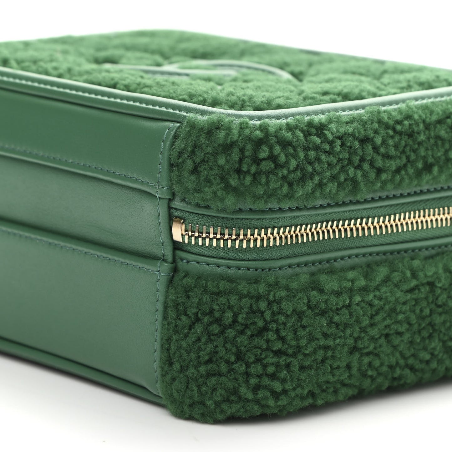 Lambskin Shearling Quilted Small CC Filigree Vanity Case Green