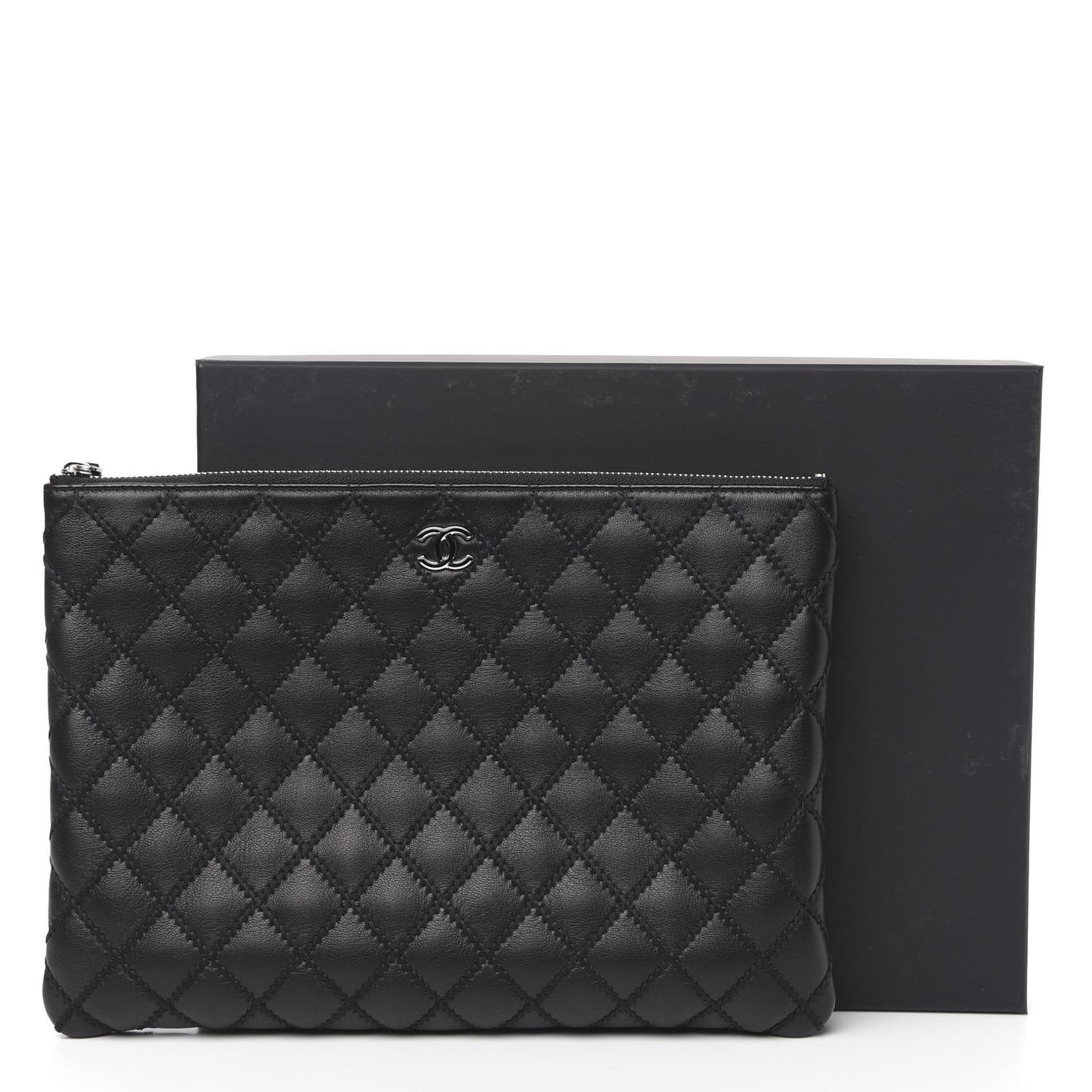 Sheepskin Stitched Lacquered CC Medium Cosmetic Case Black