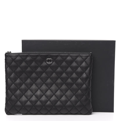 Chanel Sheepskin Stitched Lacquered CC Medium Cosmetic Case Black 11 of 11