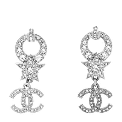 Chanel Strass Crystal CC Star Drop Earrings Silver 1 of 3