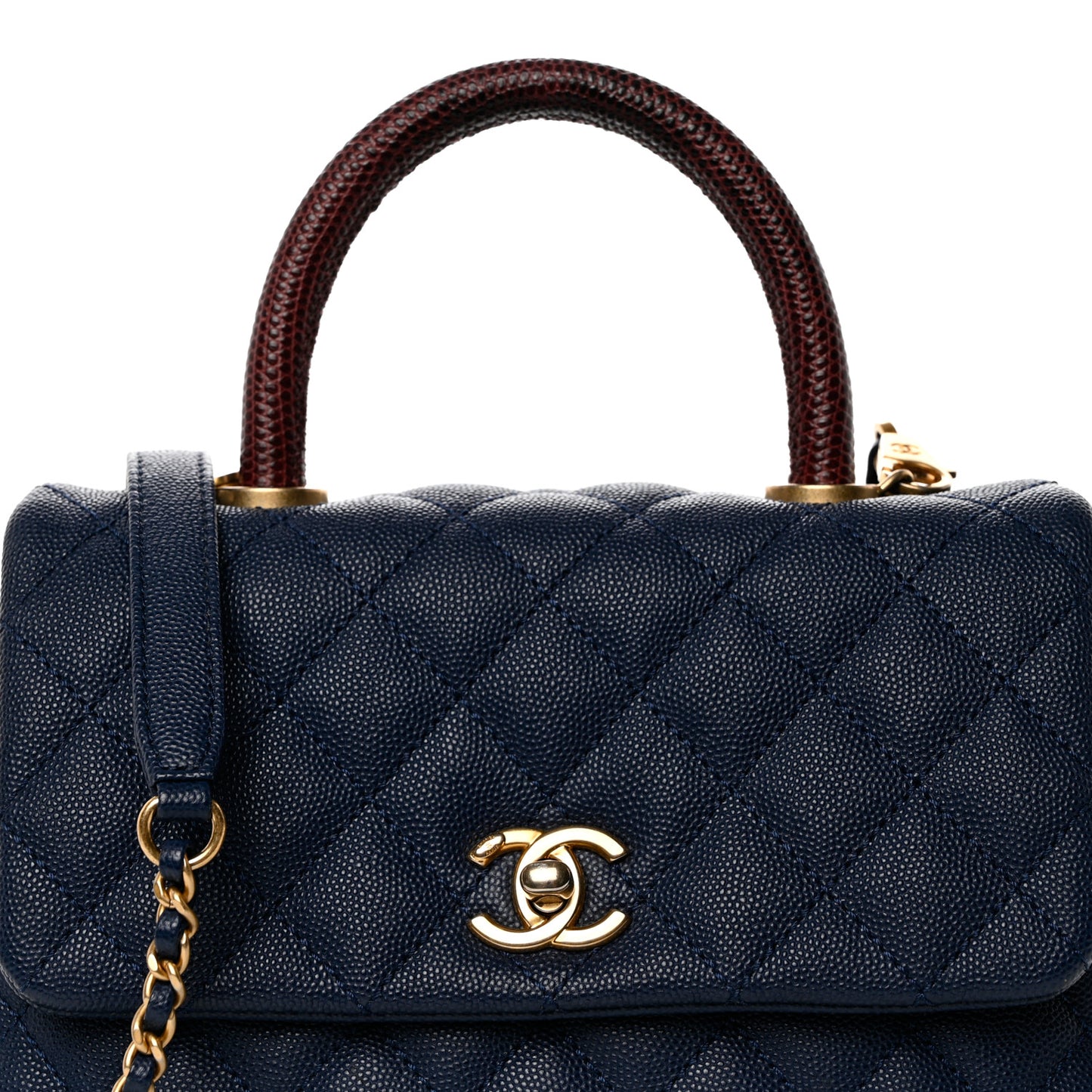 Caviar Quilted Lizard Embossed Mini Coco Handle Flap Navy Blue