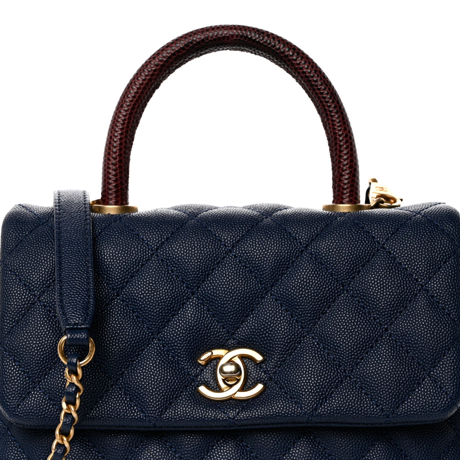 Chanel Caviar Quilted Lizard Embossed Mini Coco Handle Flap Navy Blue 9 of 11