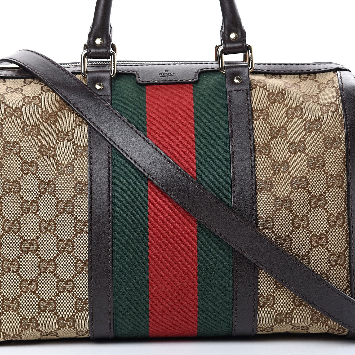 Gucci Monogram Vintage Web Medium Boston Dark Brown 11 of 21