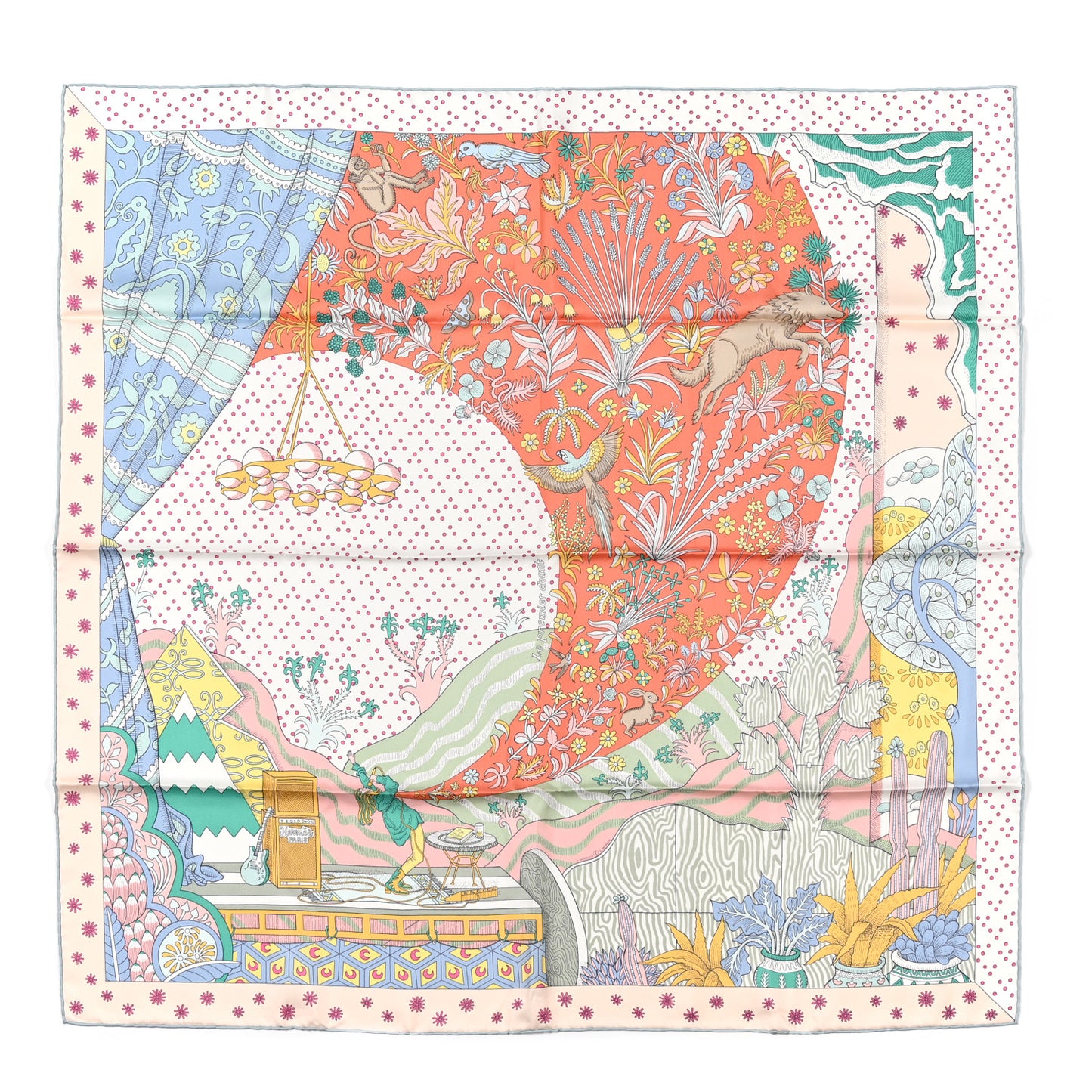 Silk Le Premier Chant Scarf 90 Abricot Ciel Vert
