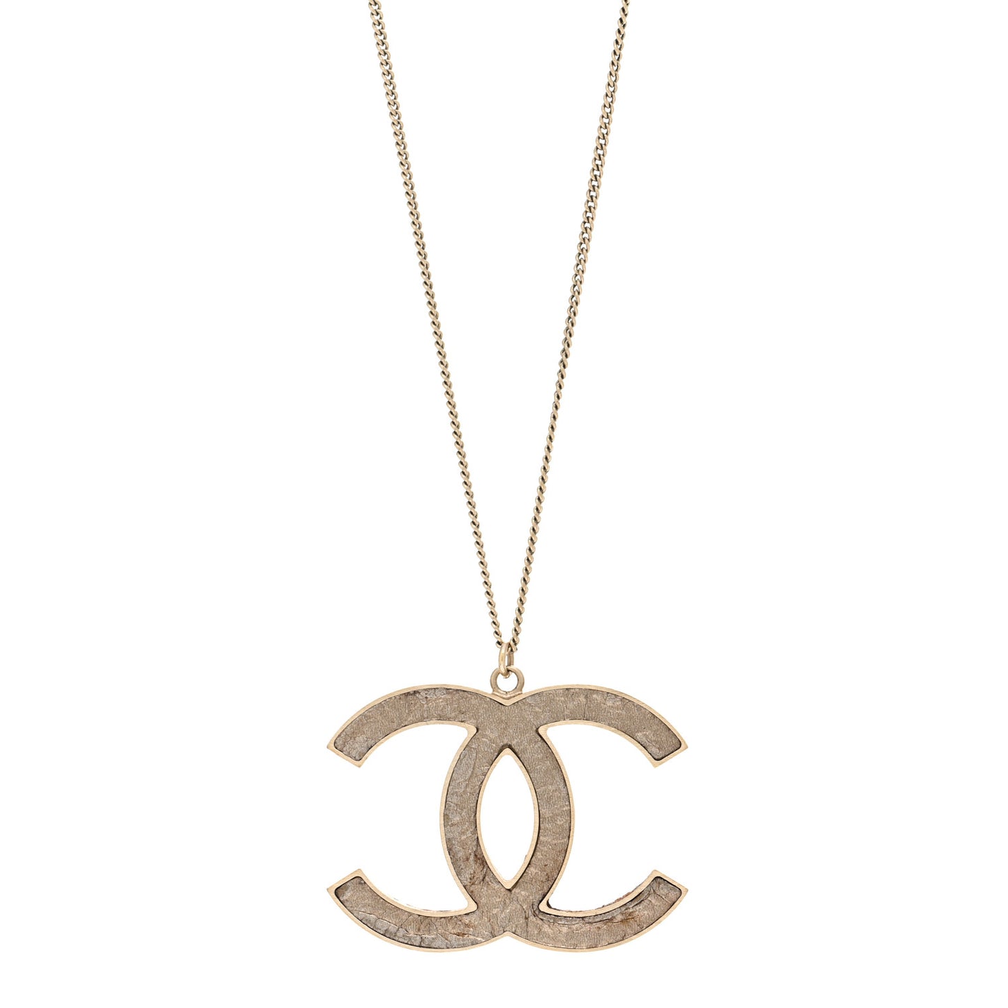 Metal Textured CC Pendant Necklace Gold