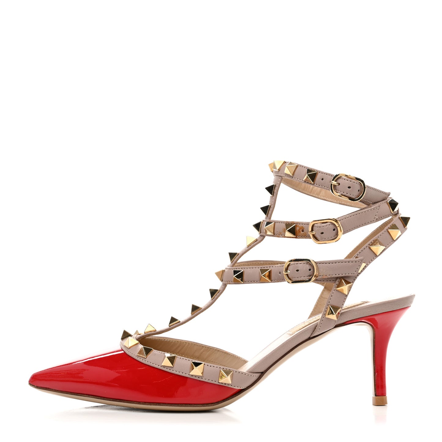 Patent Nappa Rockstud Ankle Strap 65mm Pumps 36.5 Rosso Valentino Poudre