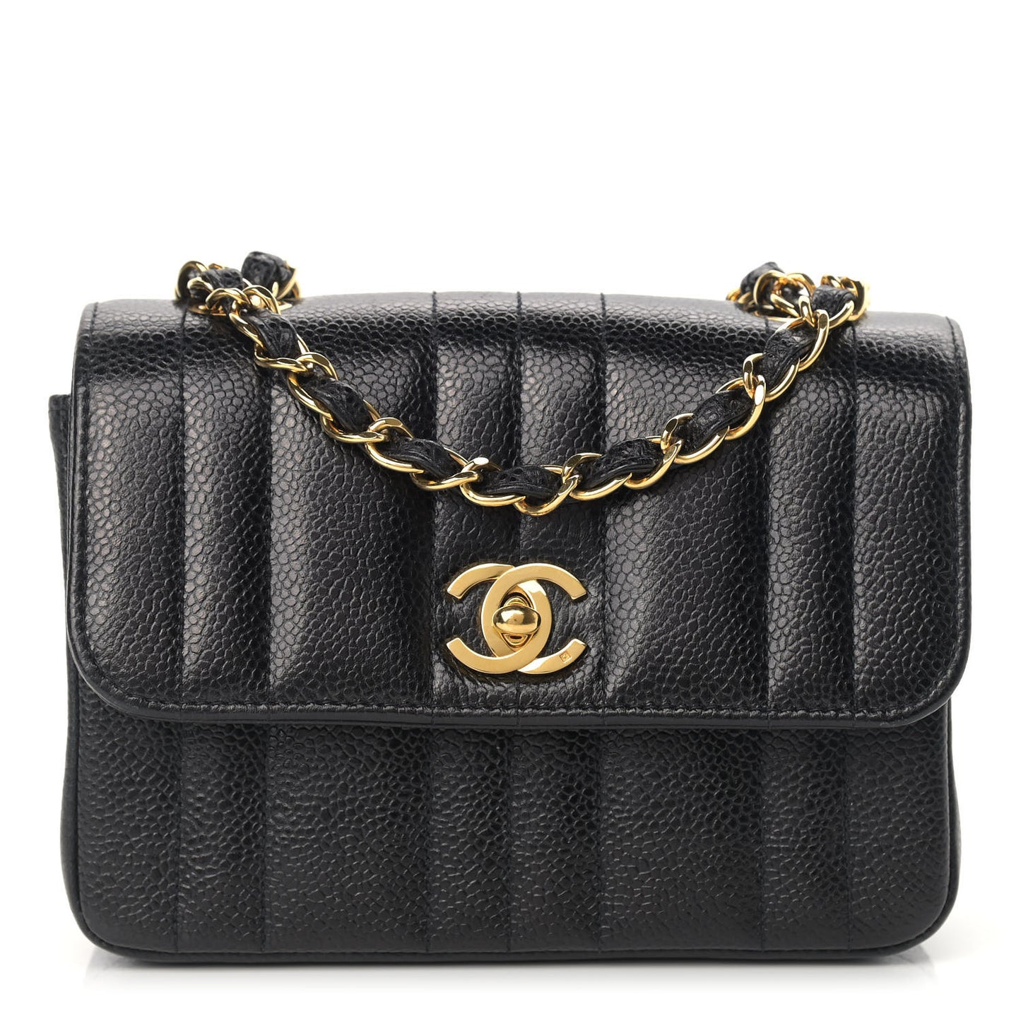 Caviar Vertical Quilted Mini Flap Black