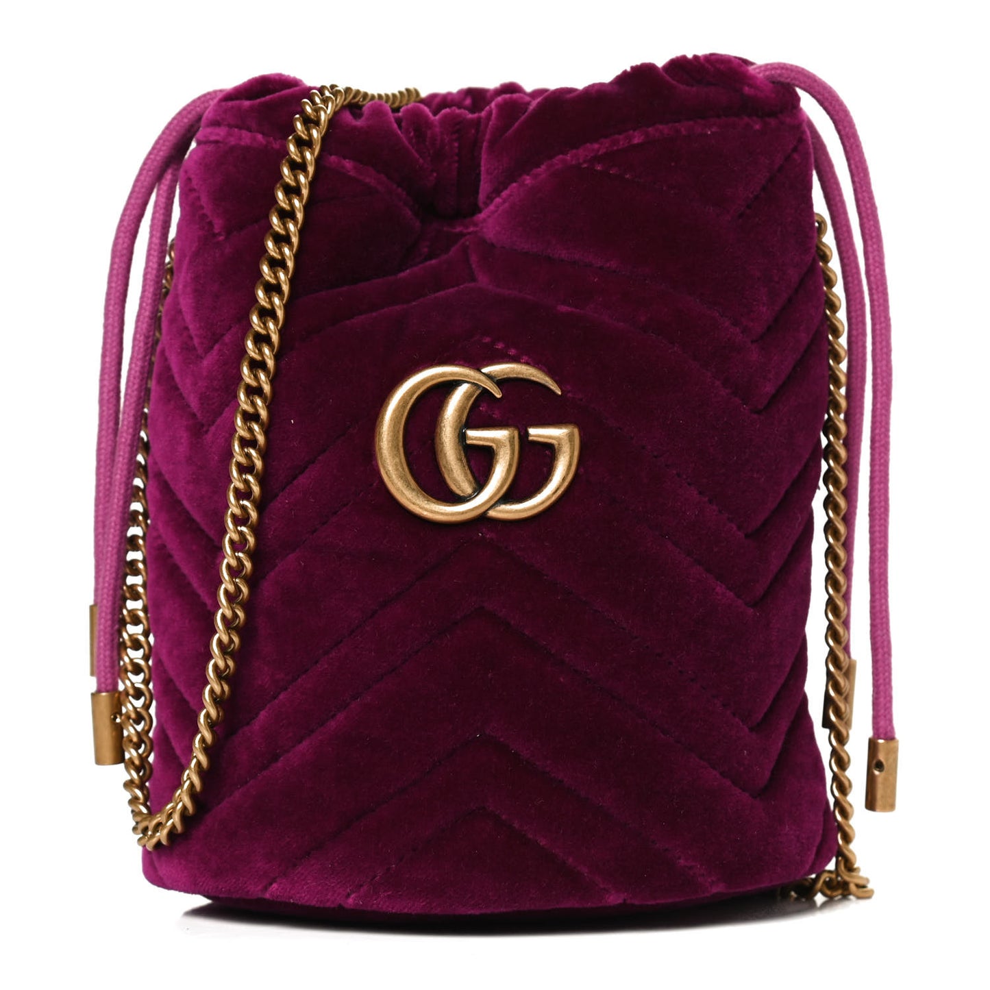 Velvet Matelasse Mini GG Marmont 2.0 Bucket Bag Fuchsia Violet Cyclamen
