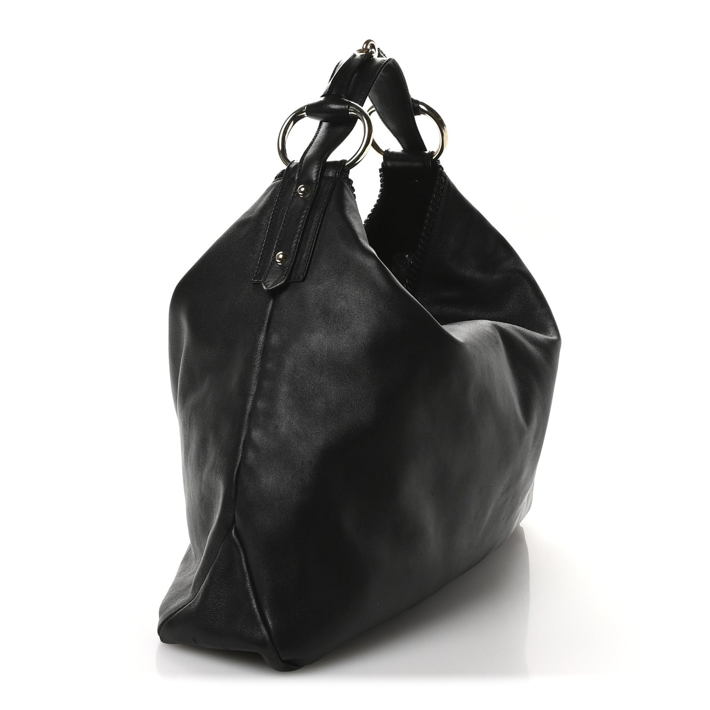 Calfskin Large Horsebit Chain Hobo Black