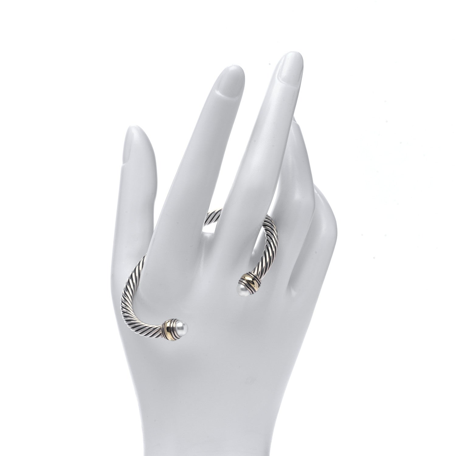 David Yurman Sterling Silver 14K Yellow Gold Pearl 5mm Cable Classics Bracelet 2 of 5