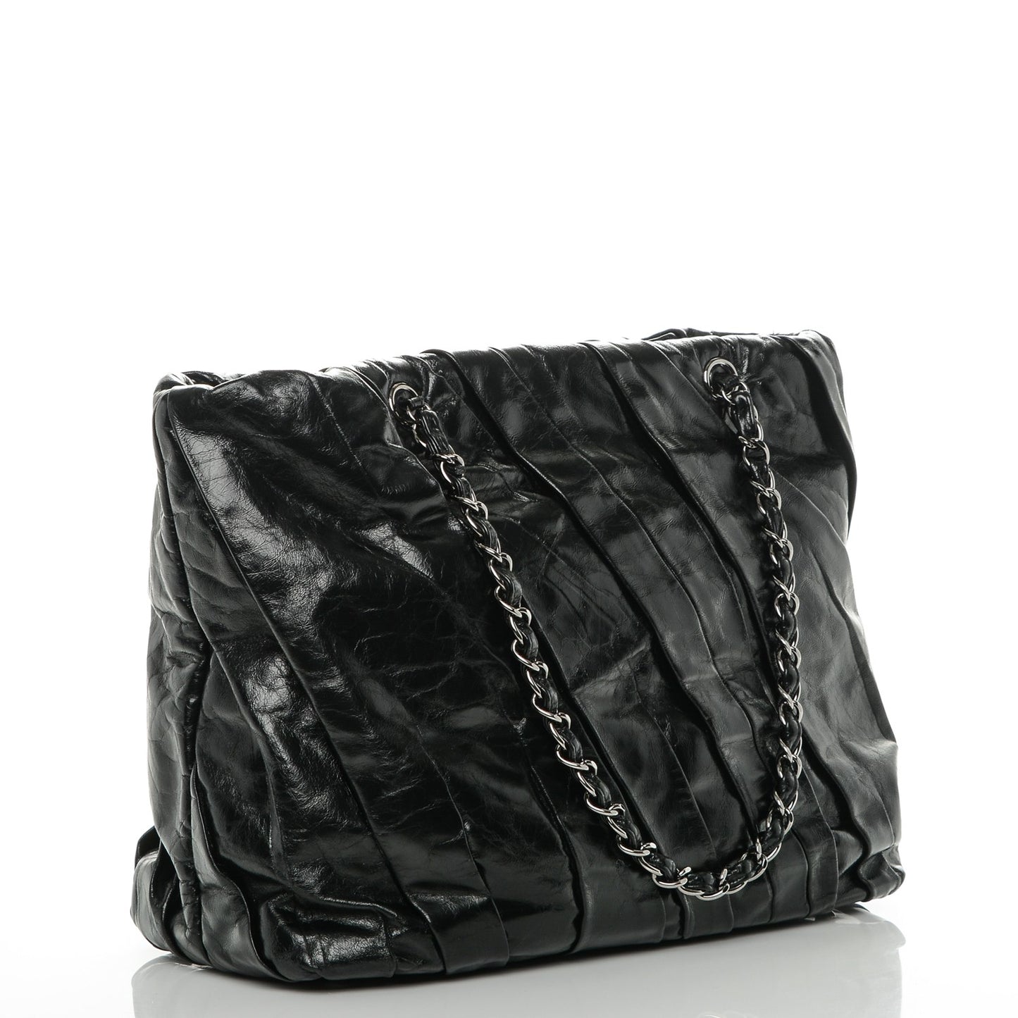 Glazed Calfskin Large Twisted Tote Black