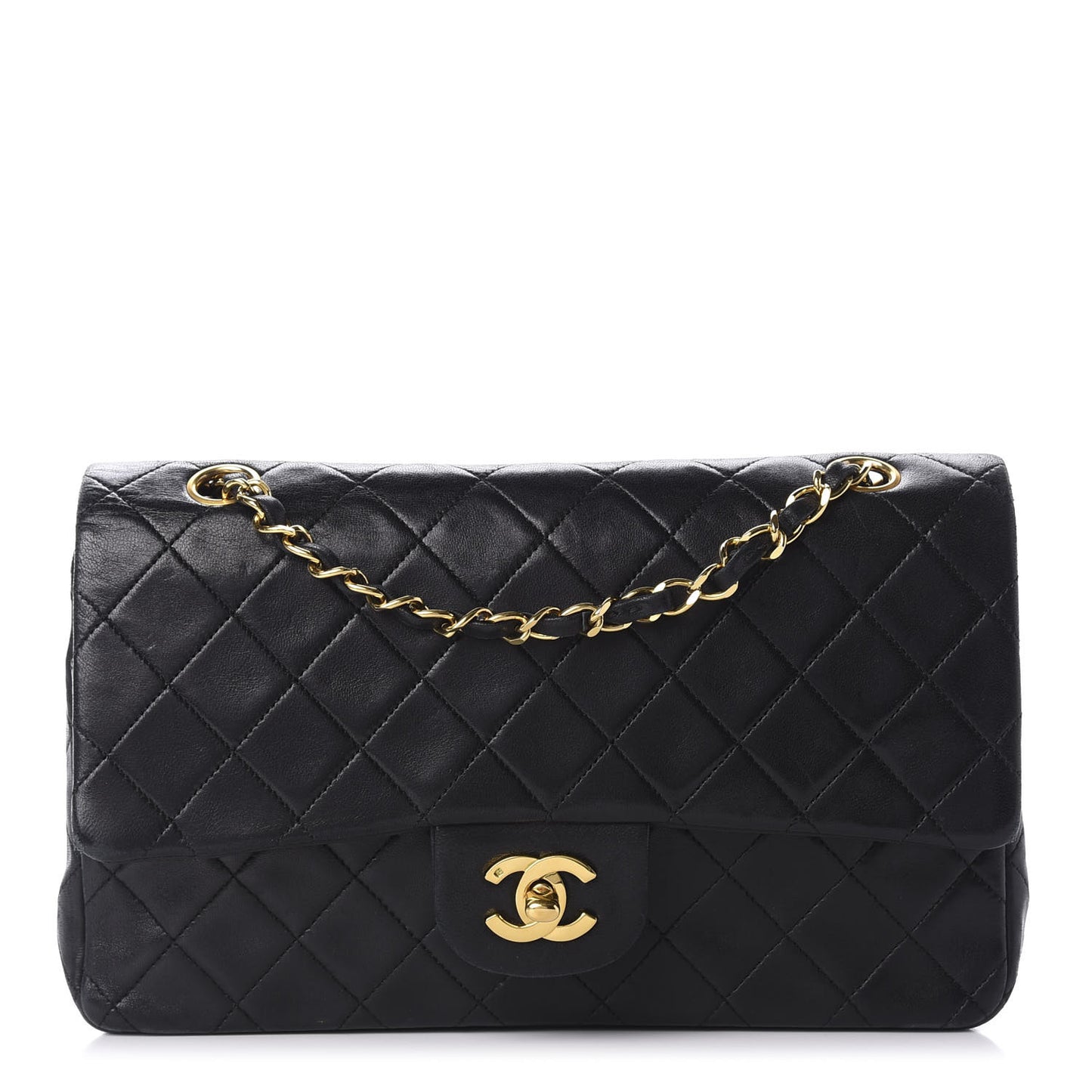 Lambskin Quilted Medium Double Flap Black