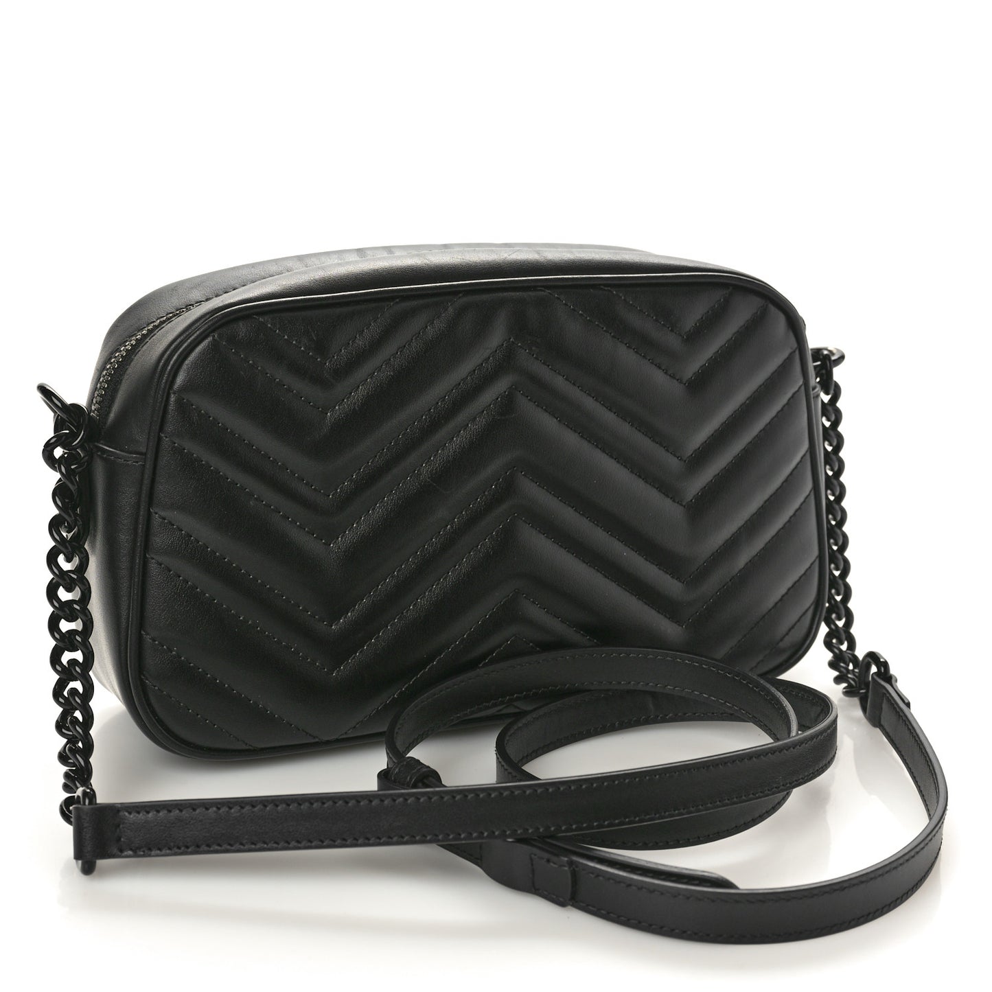 Calfskin Matelasse Monochrome Small GG Marmont Chain Shoulder Bag Black