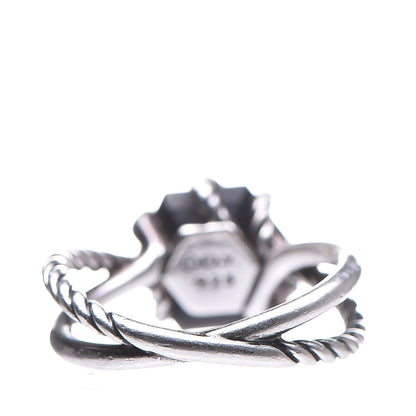 David Yurman Sterling Silver Diamond Black Onyx 10mm Cable Wrap Ring 54.5 7 4 of 5