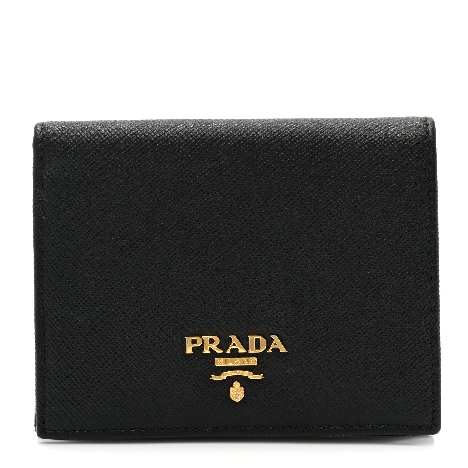Prada Saffiano Triangle Bi-Fold Wallet Black 1 of 9