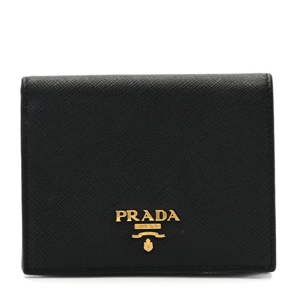 Prada Saffiano Triangle Bi-Fold Wallet Black 1 of 9