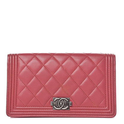 Chanel Lambskin Quilted Boy Yen Wallet Pink 1 of 14