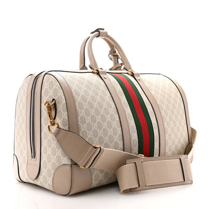 Gucci GG Supreme Monogram Textured Dollar Calfskin Web Medium Savoy Duffle Bag Beige Mystic White Oatmeal 2 of 9