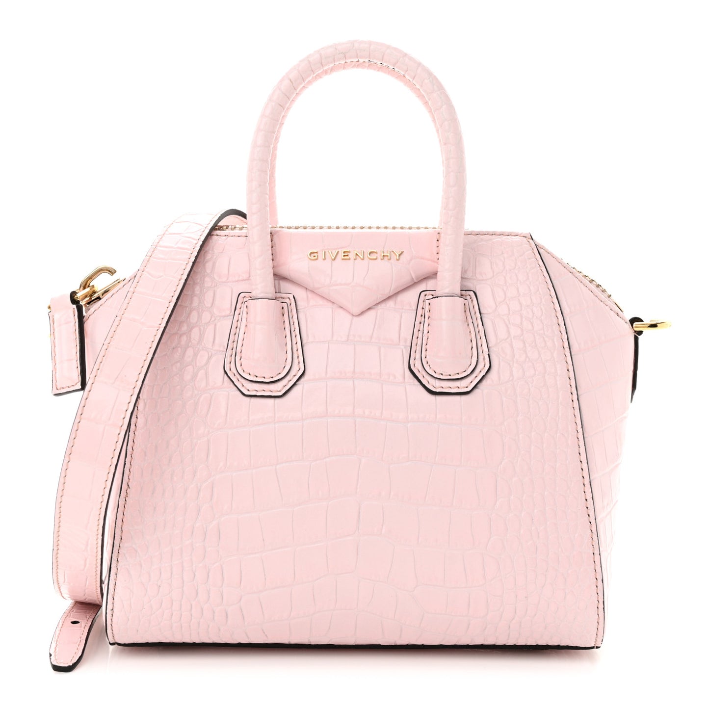 Calfskin Crocodile Embossed Mini Antigona Pink