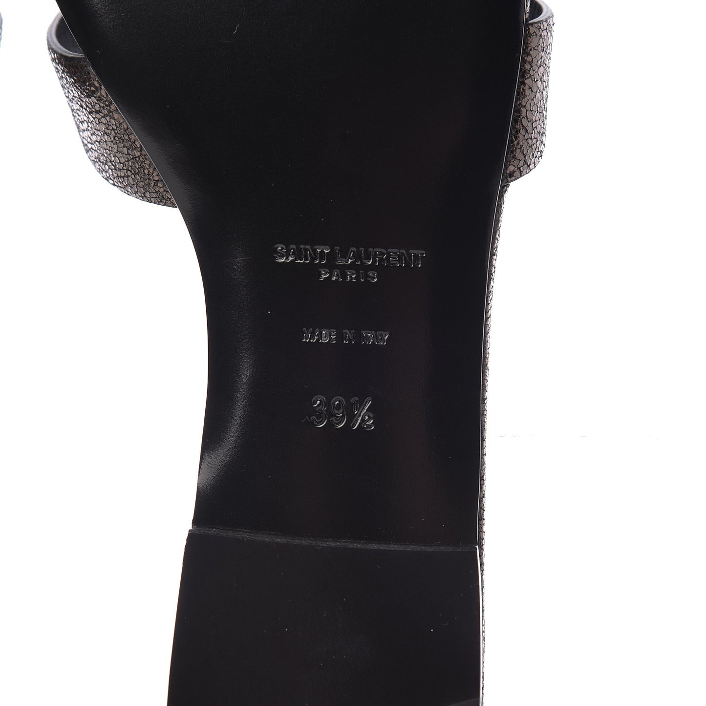 Metallic Crackled Calfskin Nu Pied 05 Slide Sandals 39.5 Black Gun Metal