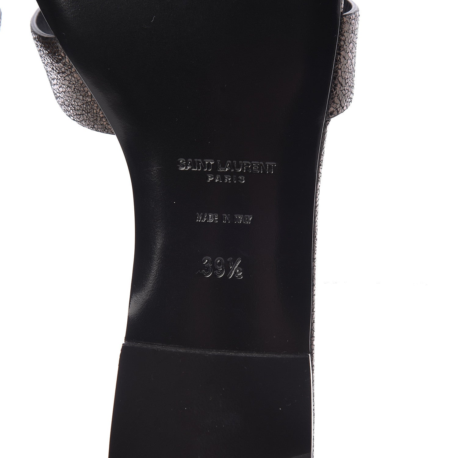 Saint Laurent Metallic Crackled Calfskin Nu Pied 05 Slide Sandals 39.5 Black Gun Metal 5 of 9