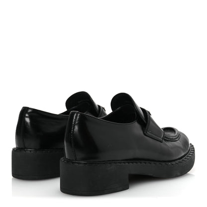 Prada Spazzolato Metal Triangle Logo 50mm Loafers 37.5 Black 5 of 13
