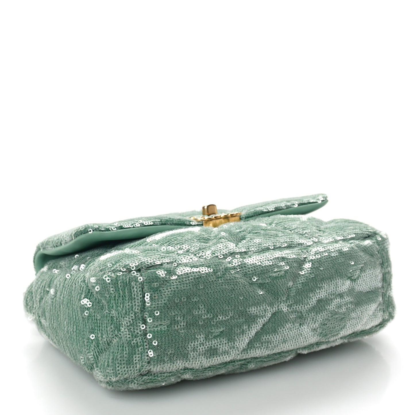 Sequin Quilted Medium Chanel 19 Flap Light Green