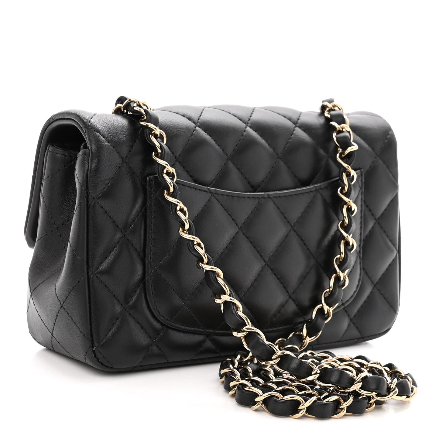 Lambskin Quilted Mini Rectangular Flap Black
