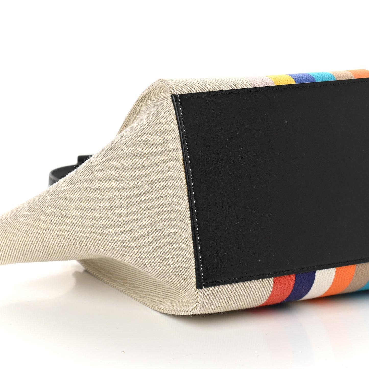 Smooth Calfskin Striped Canvas Small Trapeze Multicolor