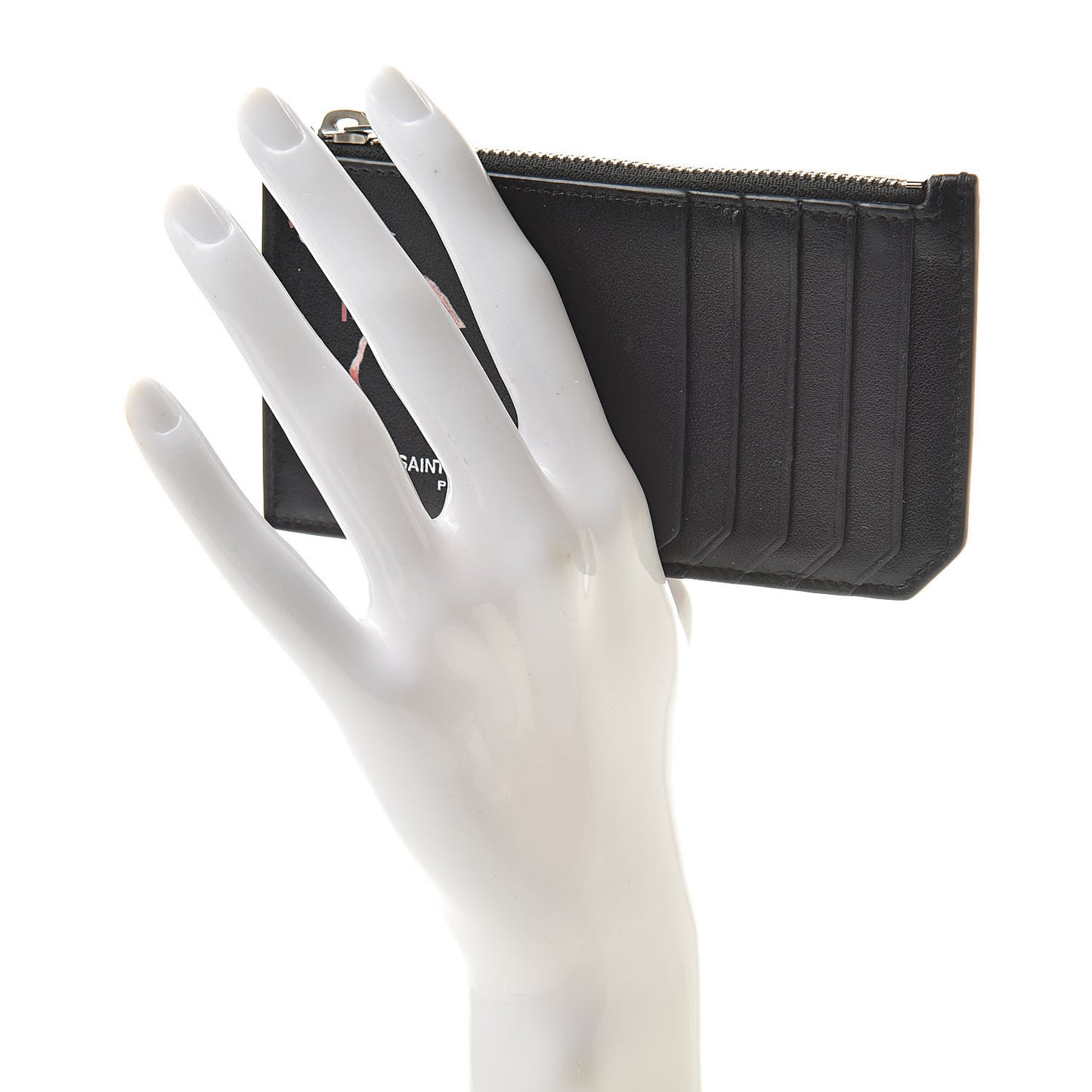Calfskin Print Flamingo 5 Fragments Zip Pouch Card Holder Black