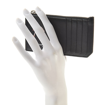 Saint Laurent Calfskin Print Flamingo 5 Fragments Zip Pouch Card Holder Black 2 of 7