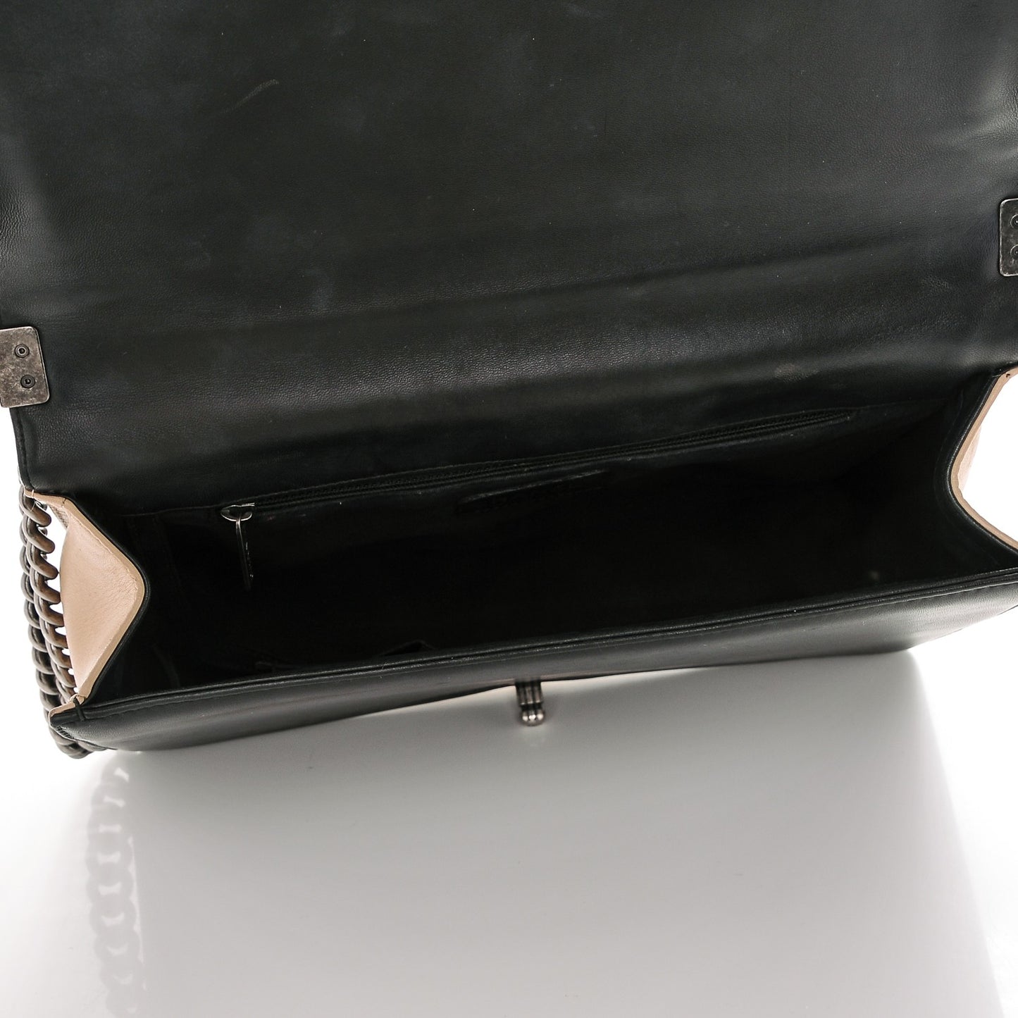 Lambskin Quilted Large Boy Flap Beige Black