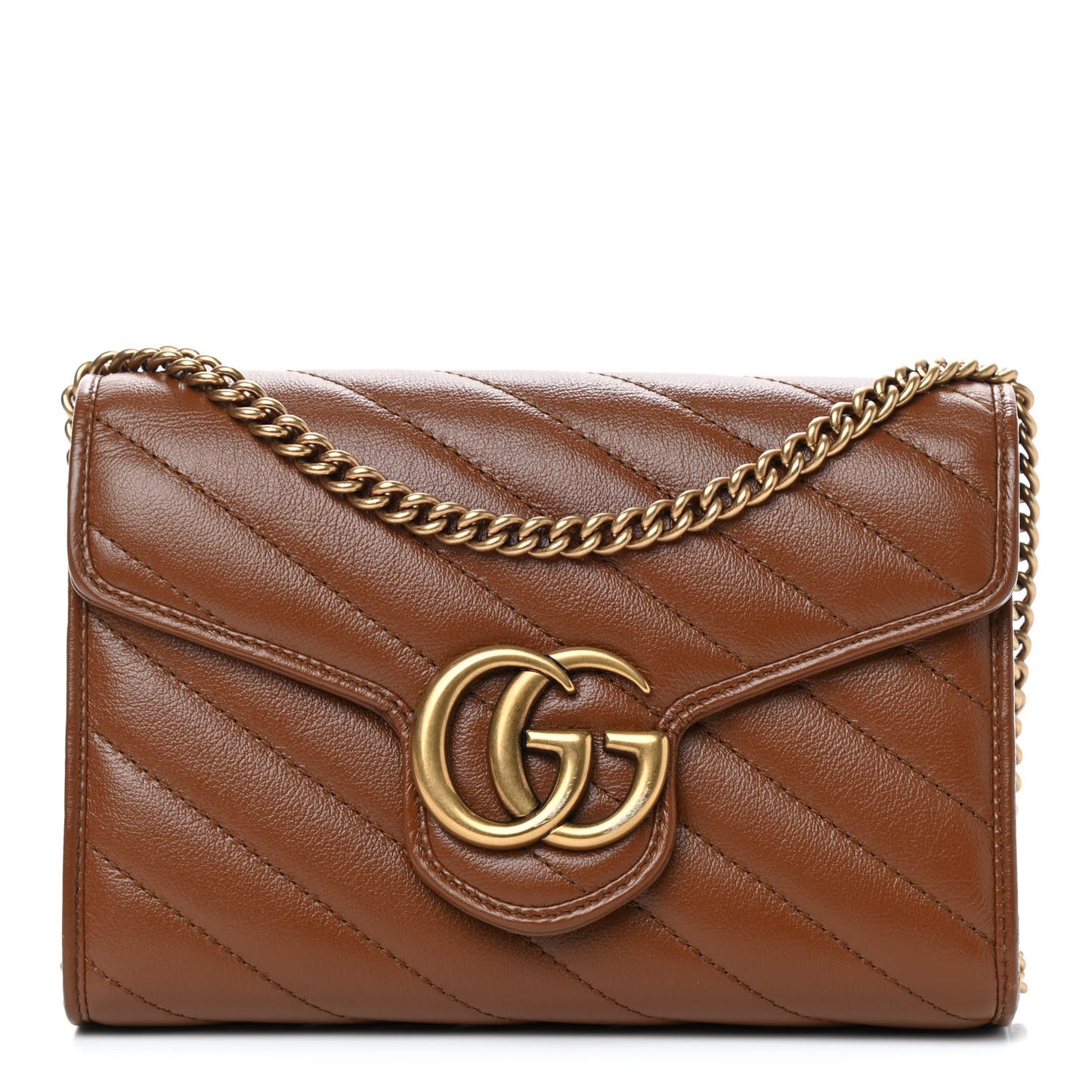 Azalea Calfskin Matelasse Diagonal GG Marmont Chain Wallet Cuir