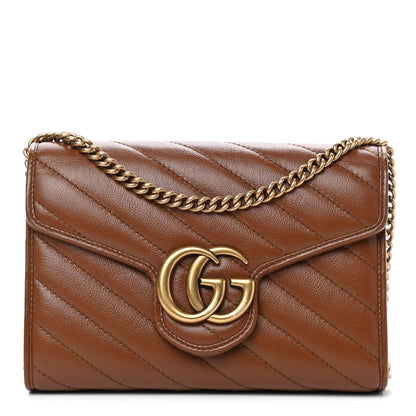 Gucci Azalea Calfskin Matelasse Diagonal GG Marmont Chain Wallet Cuir 1 of 9