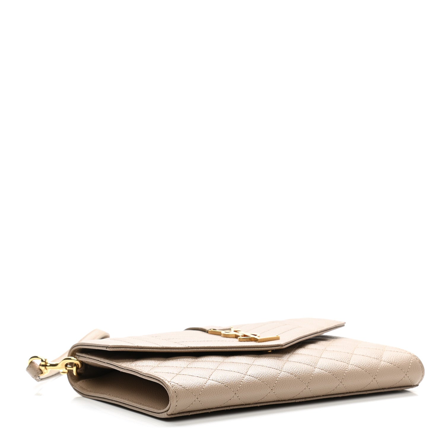 Saint Laurent Grain De Poudre Textured Mixed Matelasse Triquilt Monogram Clutch Dark Beige 4 of 9