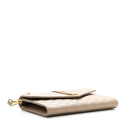 Saint Laurent Grain De Poudre Textured Mixed Matelasse Triquilt Monogram Clutch Dark Beige 4 of 9