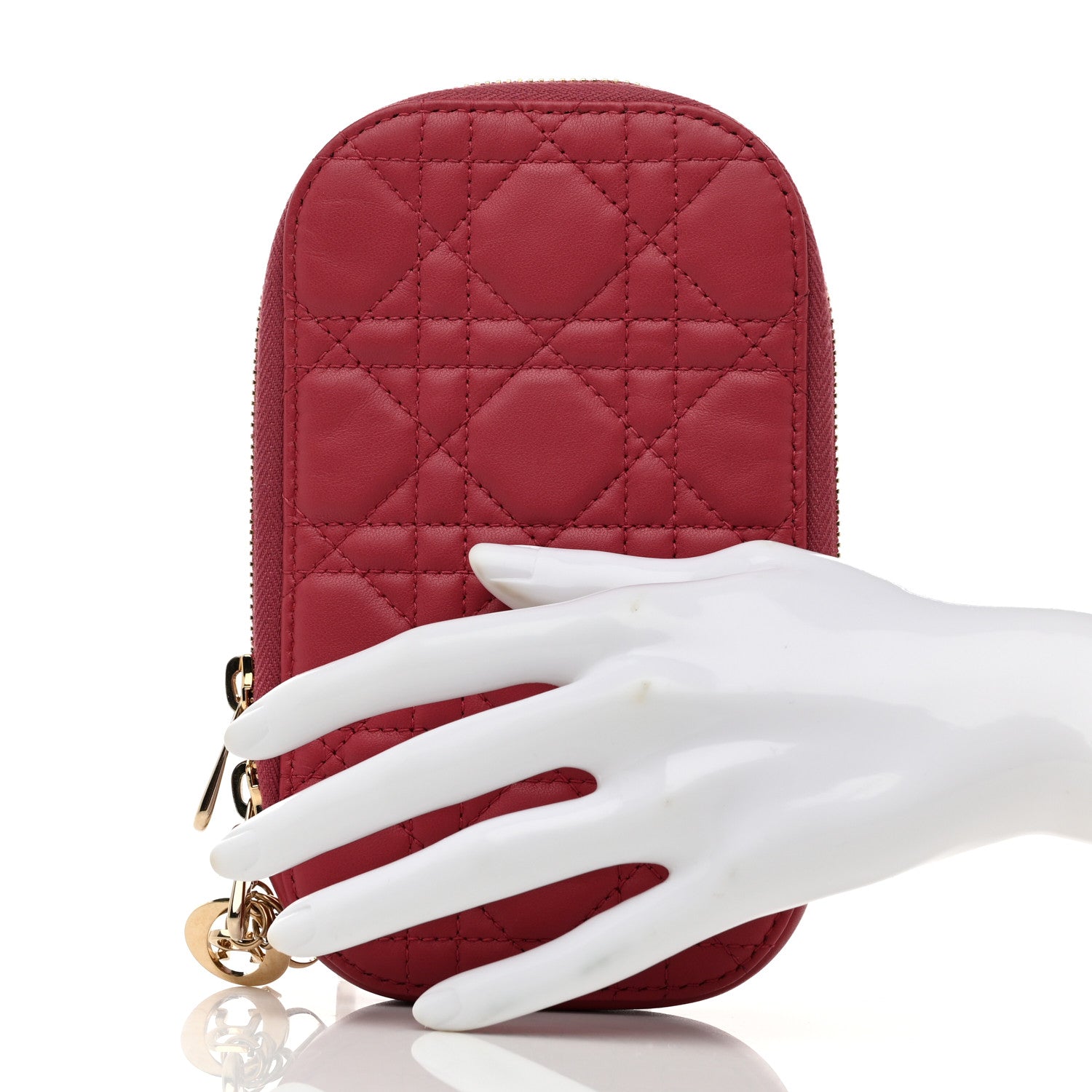 Christian Dior Lambskin Cannage Lady Dior Phone Holder Strawberry Pink 2 of 7