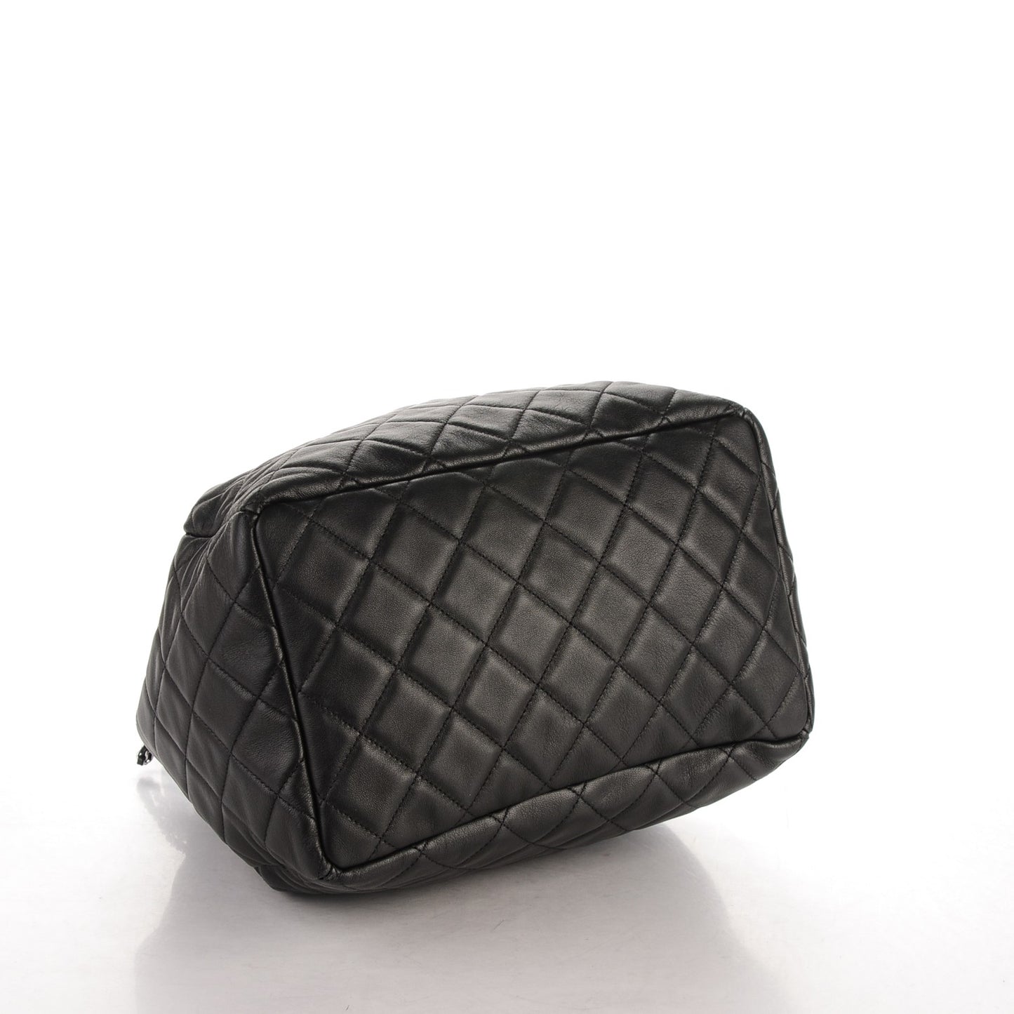 Lambskin Quilted Large Chain Bucket Bag Black