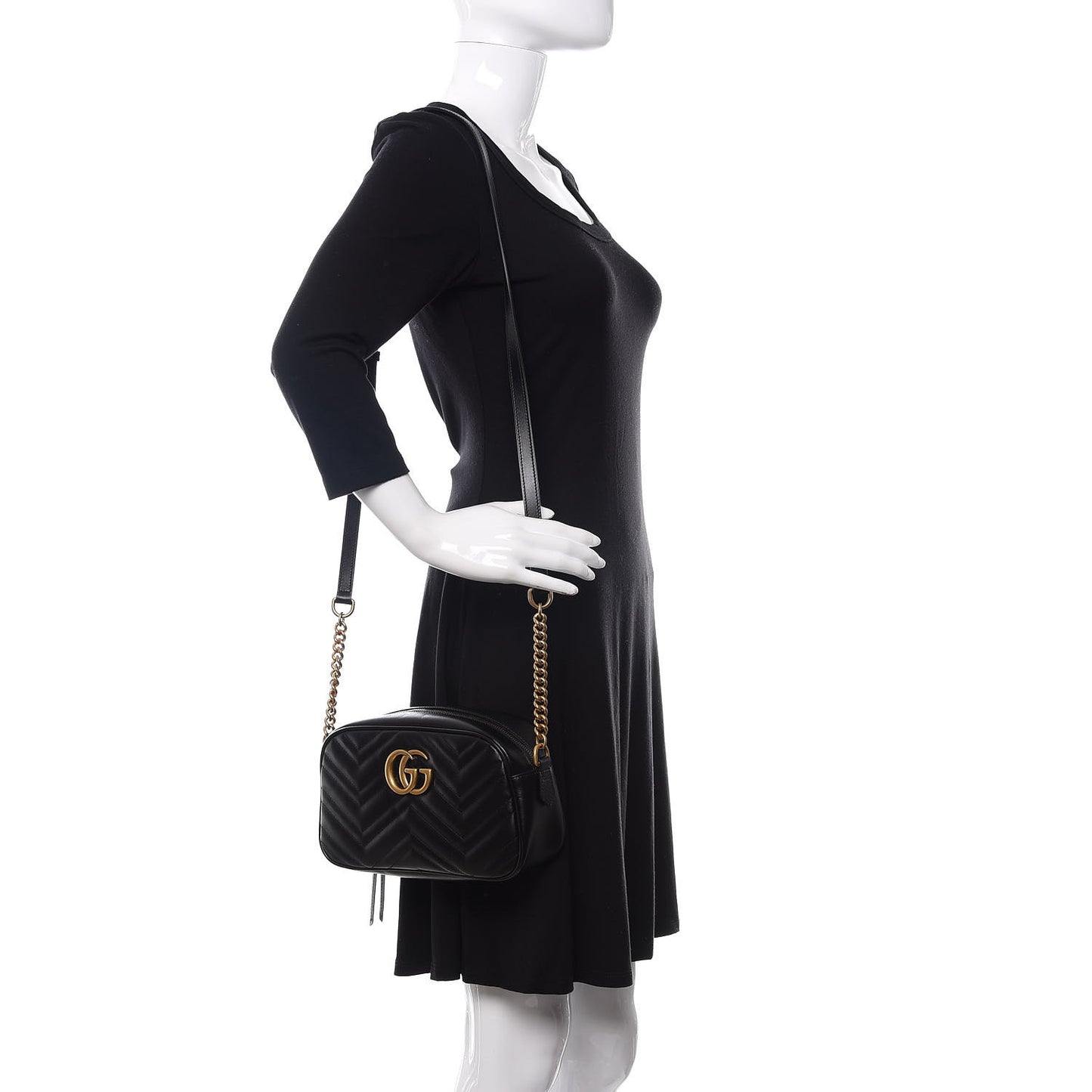 Calfskin Matelasse Small GG Marmont Chain Shoulder Bag Black