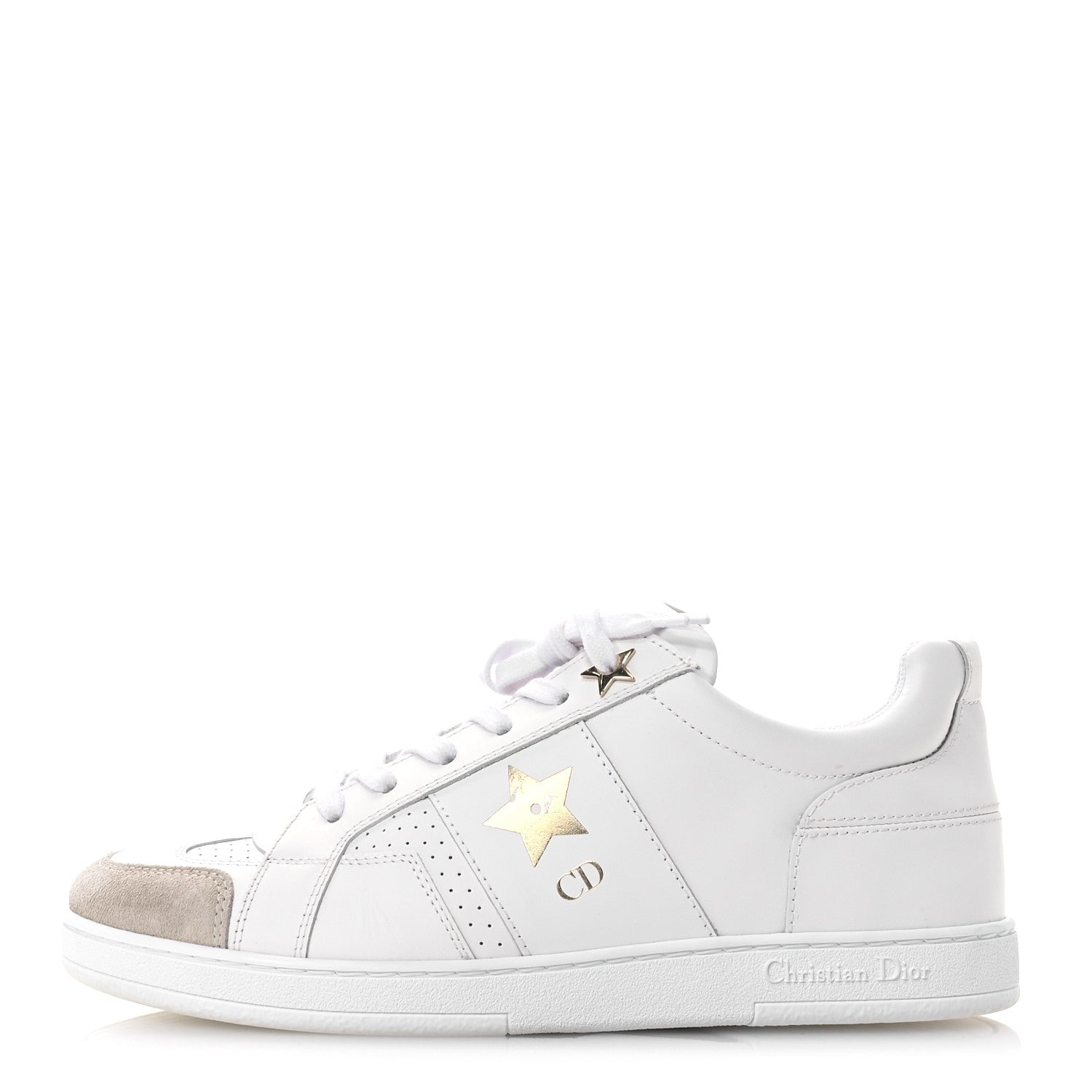 Christian Dior Calfskin Suede Dior Star Low Top Sneakers 37.5 White Gold 1 of 10