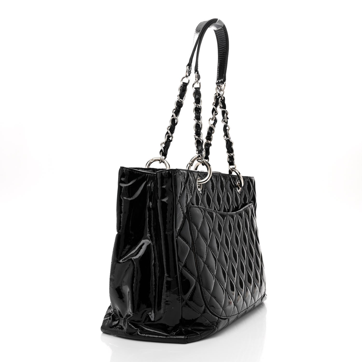 Chanel Patent Quilted Grand Shopping Tote GST Black 3 of 12